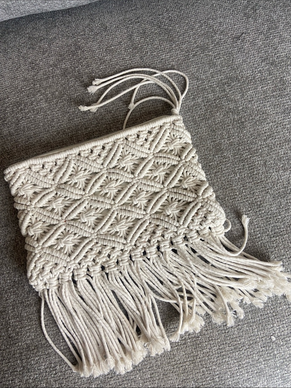 Just Fab Handwoven Macramé Fringe Wristlet Clutch in Cream